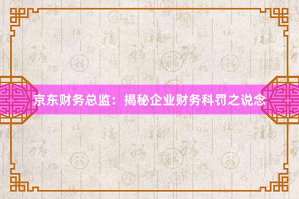 京东财务总监：揭秘企业财务科罚之说念